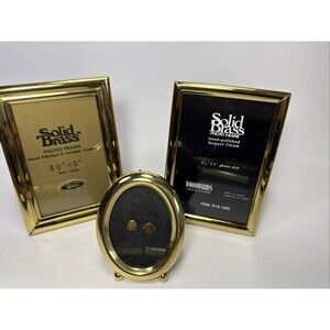Vtg Solid Brass Picture Frame Lot 2 Rectangle Oval Footed Original Box #2